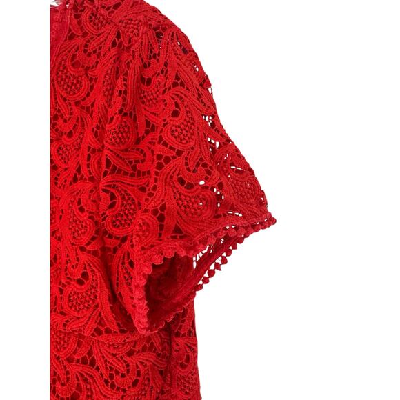 Talbots‎ Plus Red Crochet Lace Overlay Casual Short Sleeve Shirt Size 14 - Picture 5 of 12
